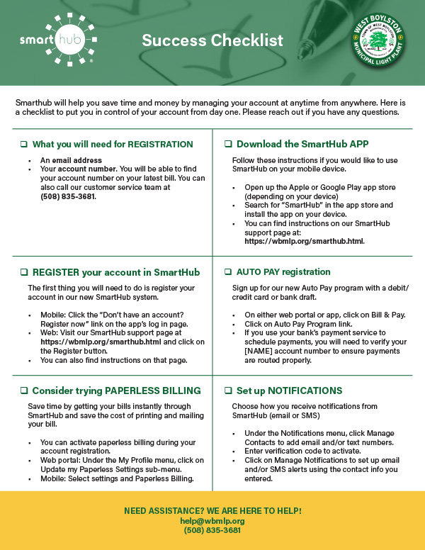 SmartHub Success Checklist graphic